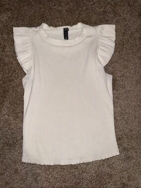 Alya Ivory Ruffle Sleeve Ribbed Tank - medium. G